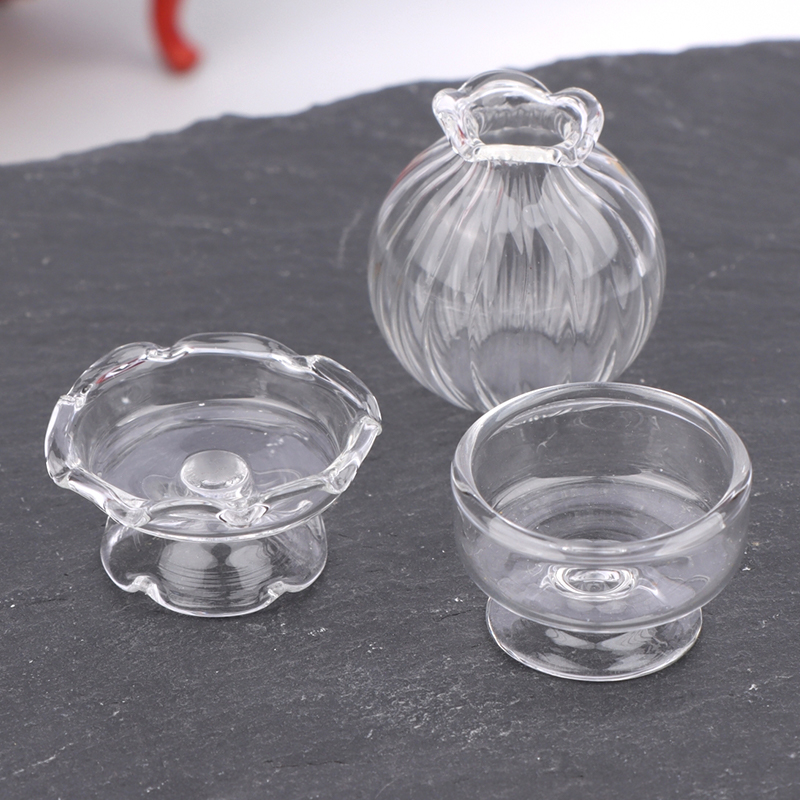 Vase Decor - 1:12 ドールハウスミニチュアガラス花瓶デザートカップワインボトルウィッシングボトルコルク付きホームデコレーションおもちゃドールハウスアクセサリー