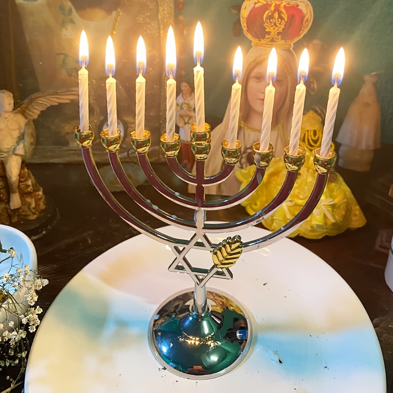 Candle Holder Decor - ハヌカ・メノラ9枝燭台 ダビデの星 メタル製チャヌカ燭台 ホームテーブルデコレーション ユダヤ教の祝日ギフト