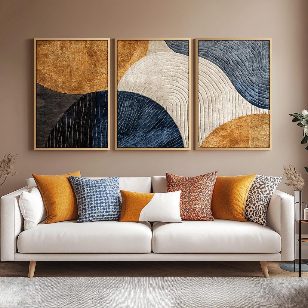 Abstract Canvas Set - 3ピース フレームレス キャンバス絵画 ジャパンディ三連画アートセット 自然壁装飾 モダンアート作品