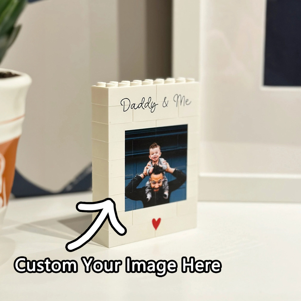 Picture Frame - パパと私のお揃いブロック写真ギフト、お父さんや彼へのカスタムブロック風フォトフレーム、誕生日、クリスマスの記念品