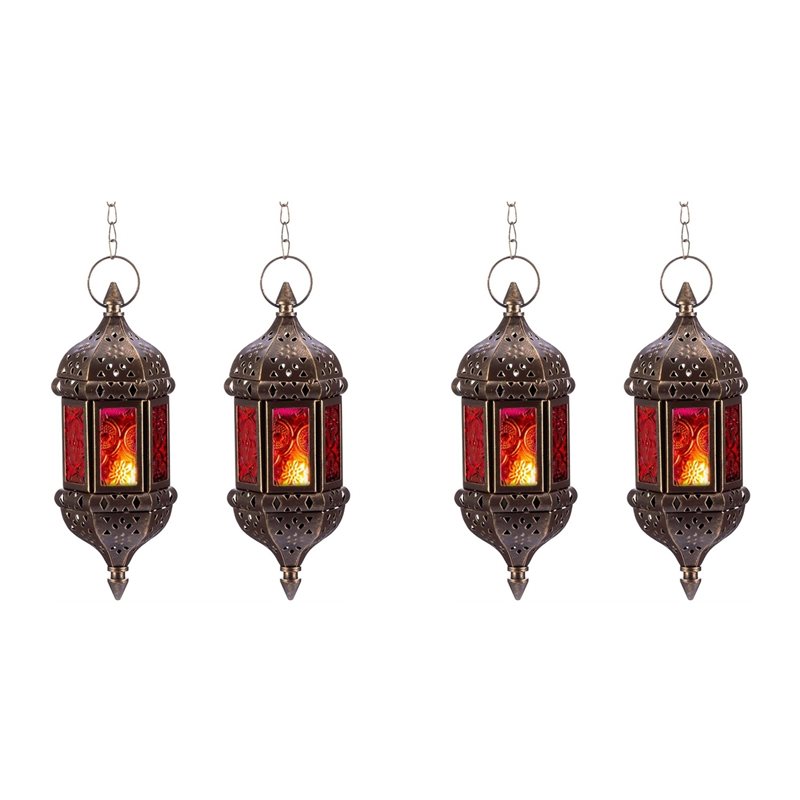 Candle Holder Decor - AB34-4個入り、六角形のモロッコ風装飾キャンドルランタン（吊り下げ式）、手作りのティライトホルダー