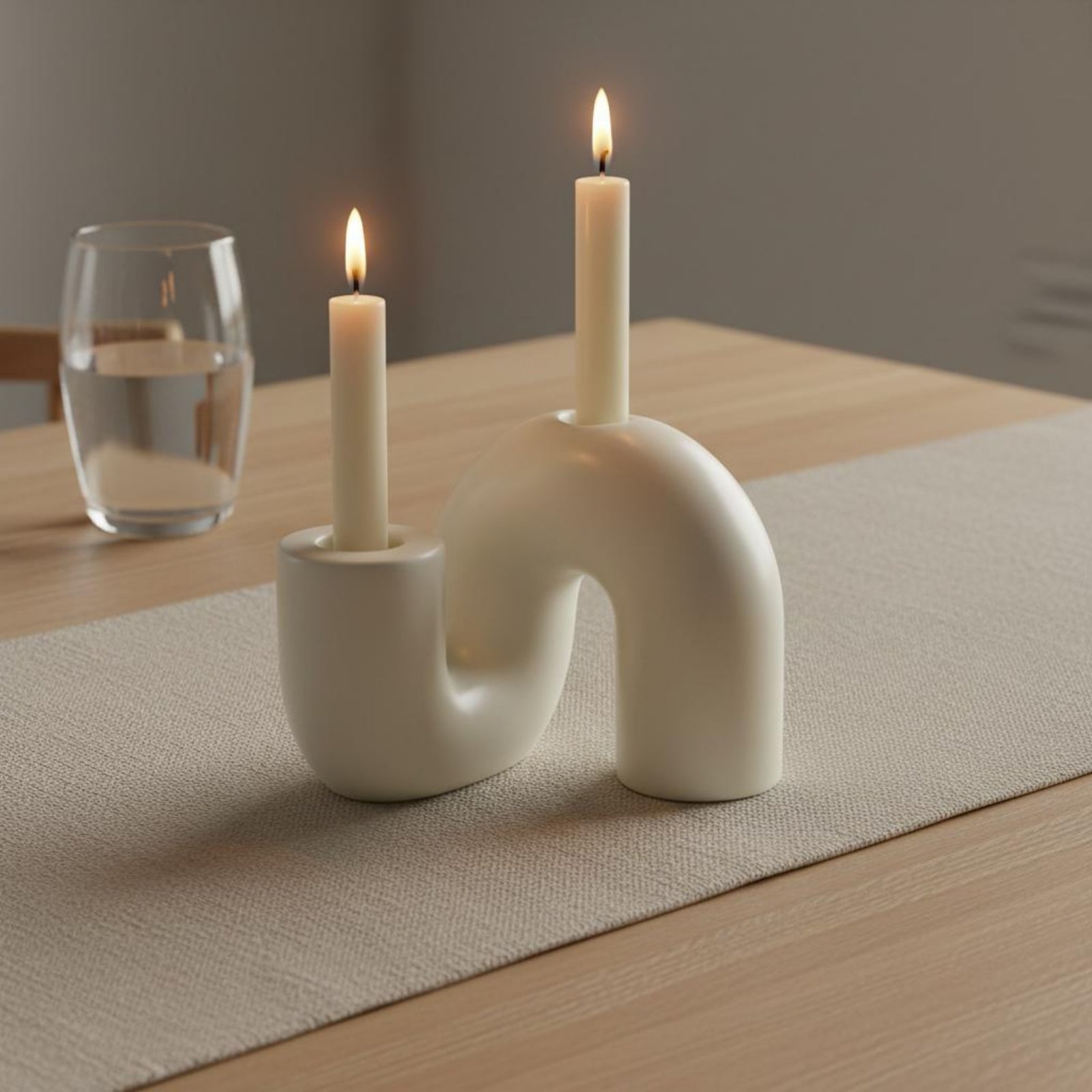 Candle Holder Decor - 波状セラミックキャンドルホルダー ミニマリストデザイン 抽象的なテーパーキャンドルホルダー 曲線キャンドルスティック マット仕上げ マントルピース用