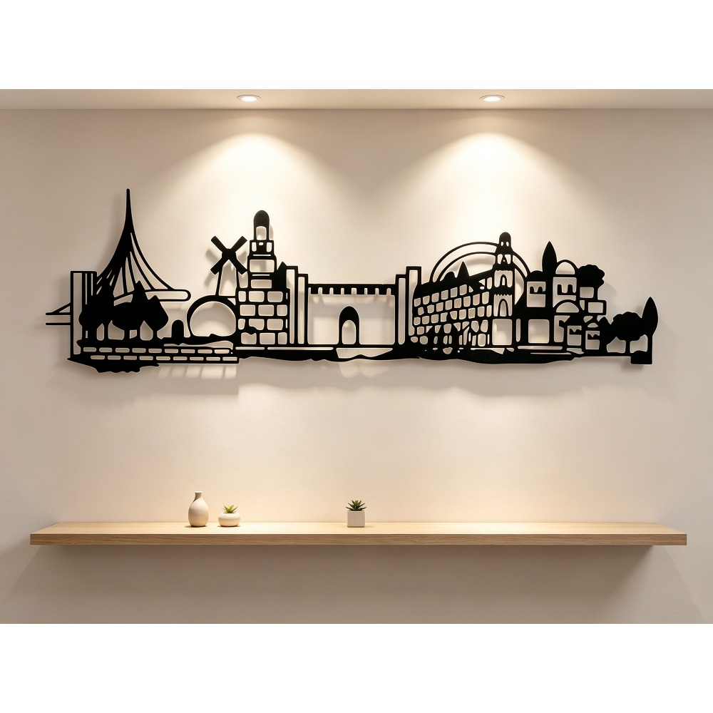 Wall Art - CIFBUY メタルウォールアート エルサレムスカイライン装飾、ヴィンテージオールドシティシルエットウォールデコレーション、ダビデの星付き、素朴なアイアンアートワーク