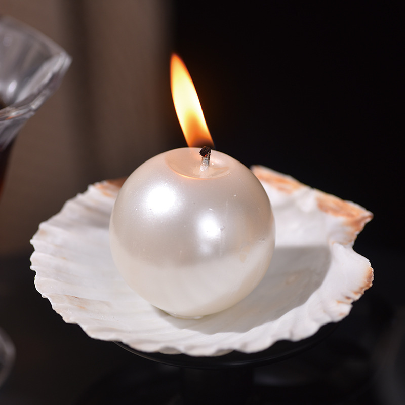 Candle Holder Decor - エレガントなパールボールキャンドル、シェルホルダー付き、結婚式のセンターピース、テーブルデコレーションキャンドル、ゲストギフトキャンドル