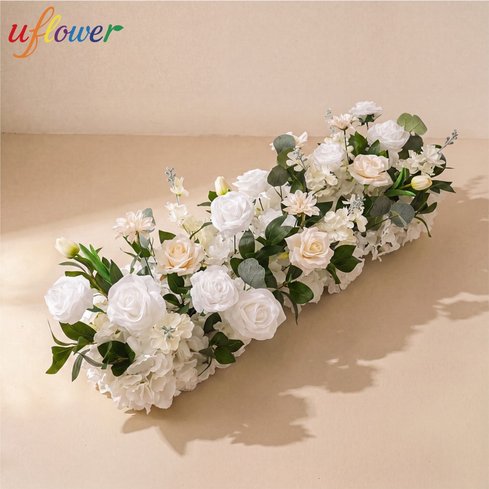 Table Runner - Uflower ローズグリーナーフラワーロウ ロングランナー フラワーバックドロップ 人工花 ウェディングデコレーション