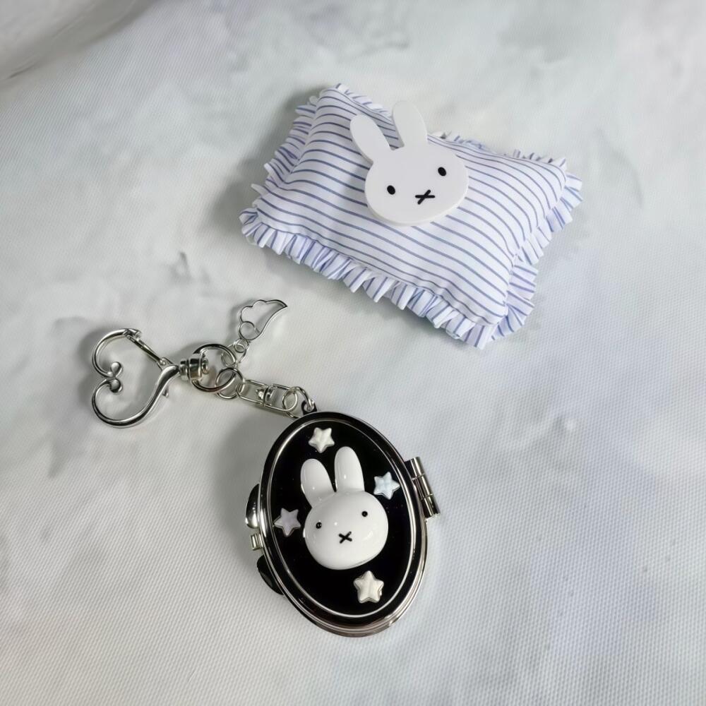 Decorative Mirror - かわいいミッフィーメイクアップミラー創造性Y2kメタルフリップカバーミラーキーホルダーバックパック装飾漫画電話チェーンアクセサリー