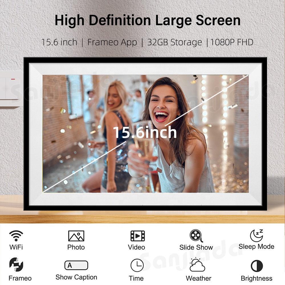 Picture Frame - 32GB大容量デジタルフォトフレーム、15.6インチ1920×1080 IPSスクリーン、WiFiスマートフォトフレーム、Frameoアプリ経由で写真をアップロード可能