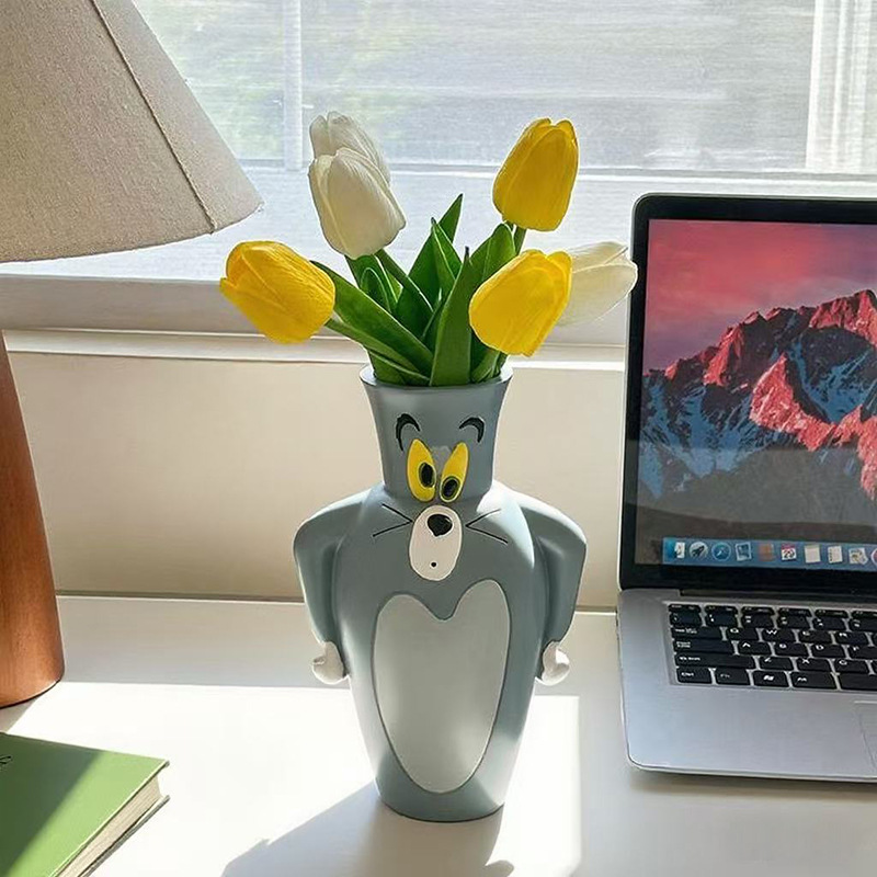 Vase Decor - 漫画トムとジェリーの新しい花瓶飾り、ギフトルームデコレーション、クリエイティブなフラワーアレンジメント、花瓶収納