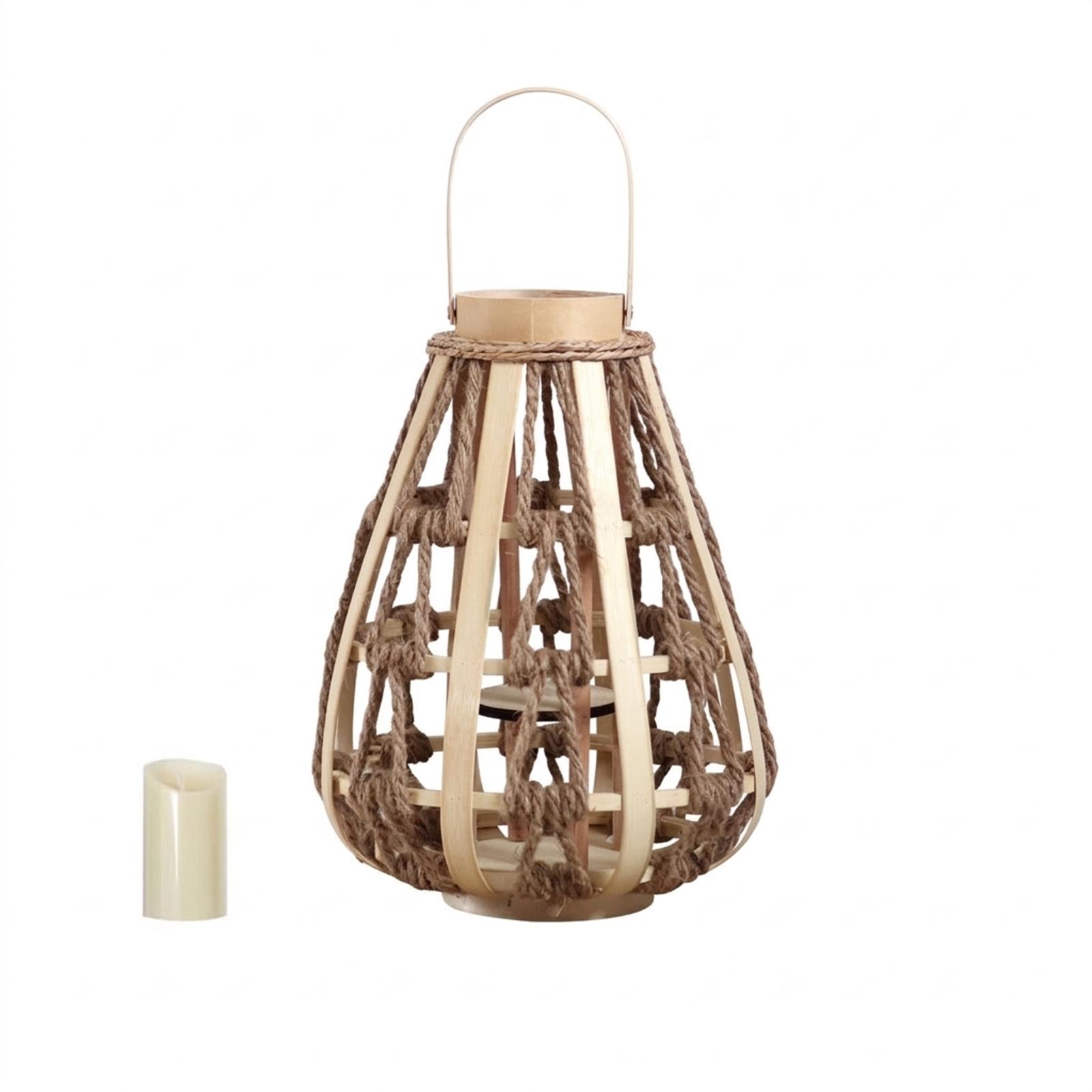 天然木ロープランタンキャンドルホルダー 手作りの涙型デザイン - Candle Holder Decor のレビューと価格