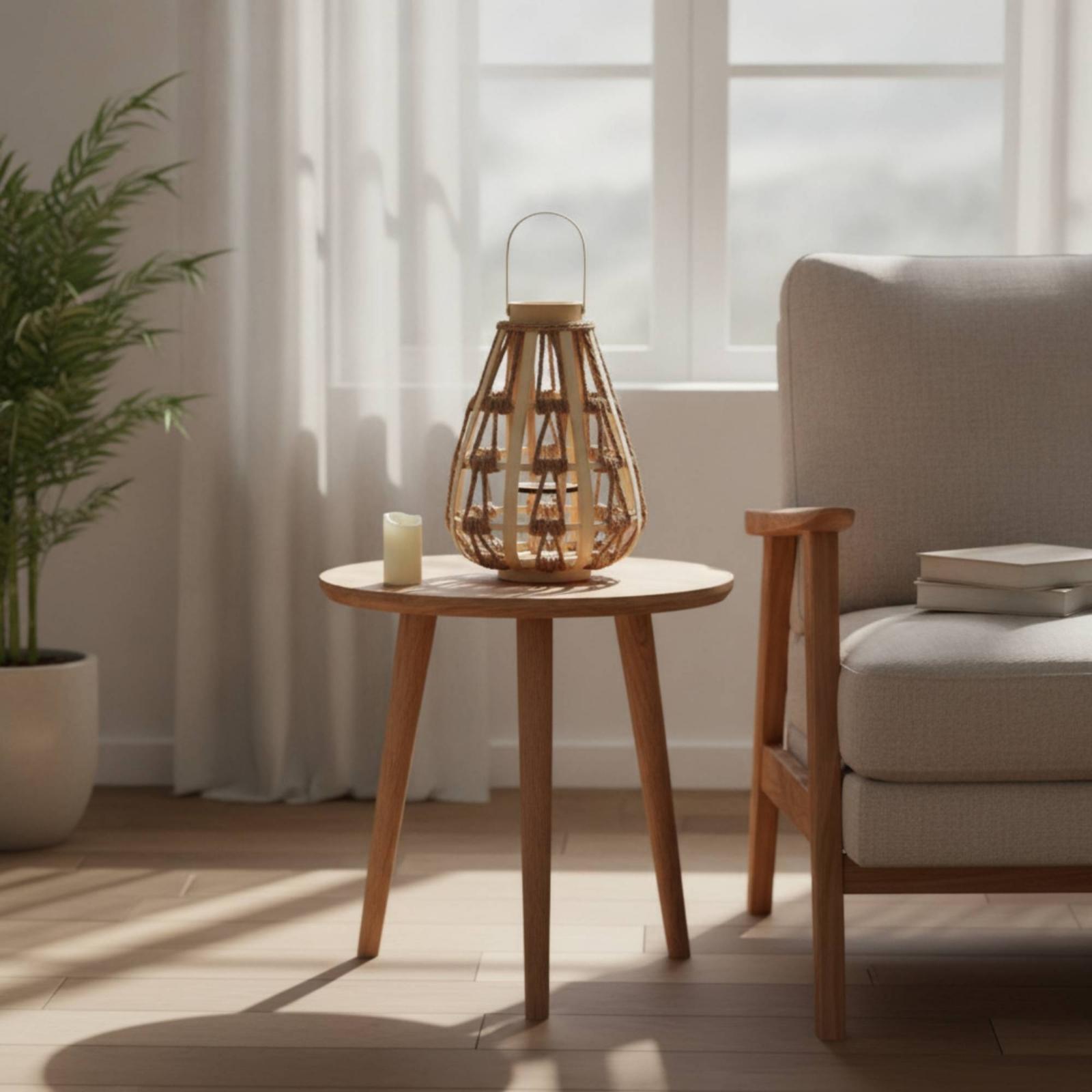 天然木ロープランタンキャンドルホルダー 手作りの涙型デザイン - Candle Holder Decor のレビューと価格