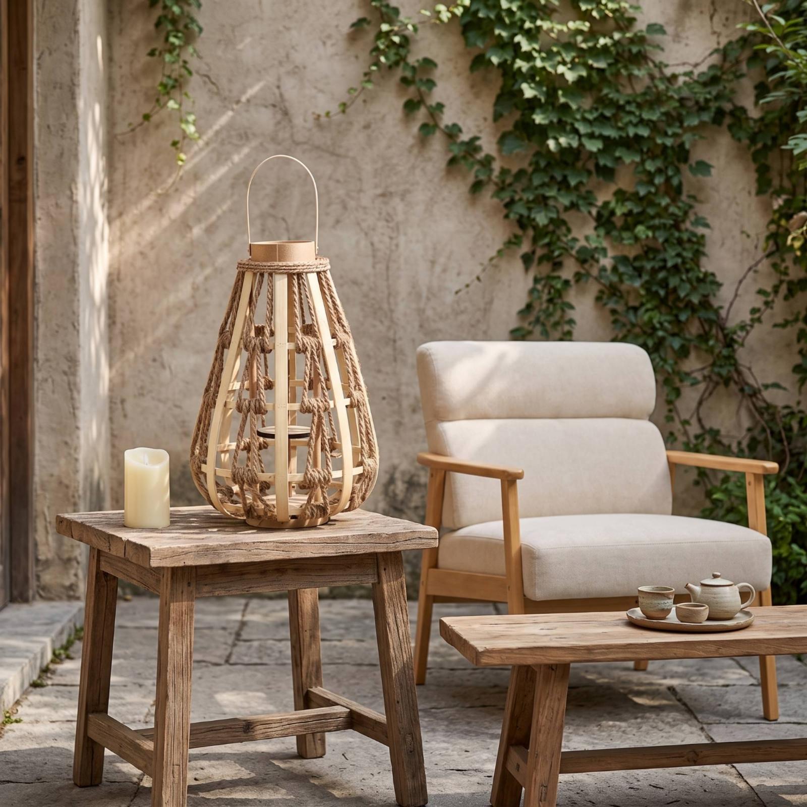天然木ロープランタンキャンドルホルダー 手作りの涙型デザイン - Candle Holder Decor のレビューと価格