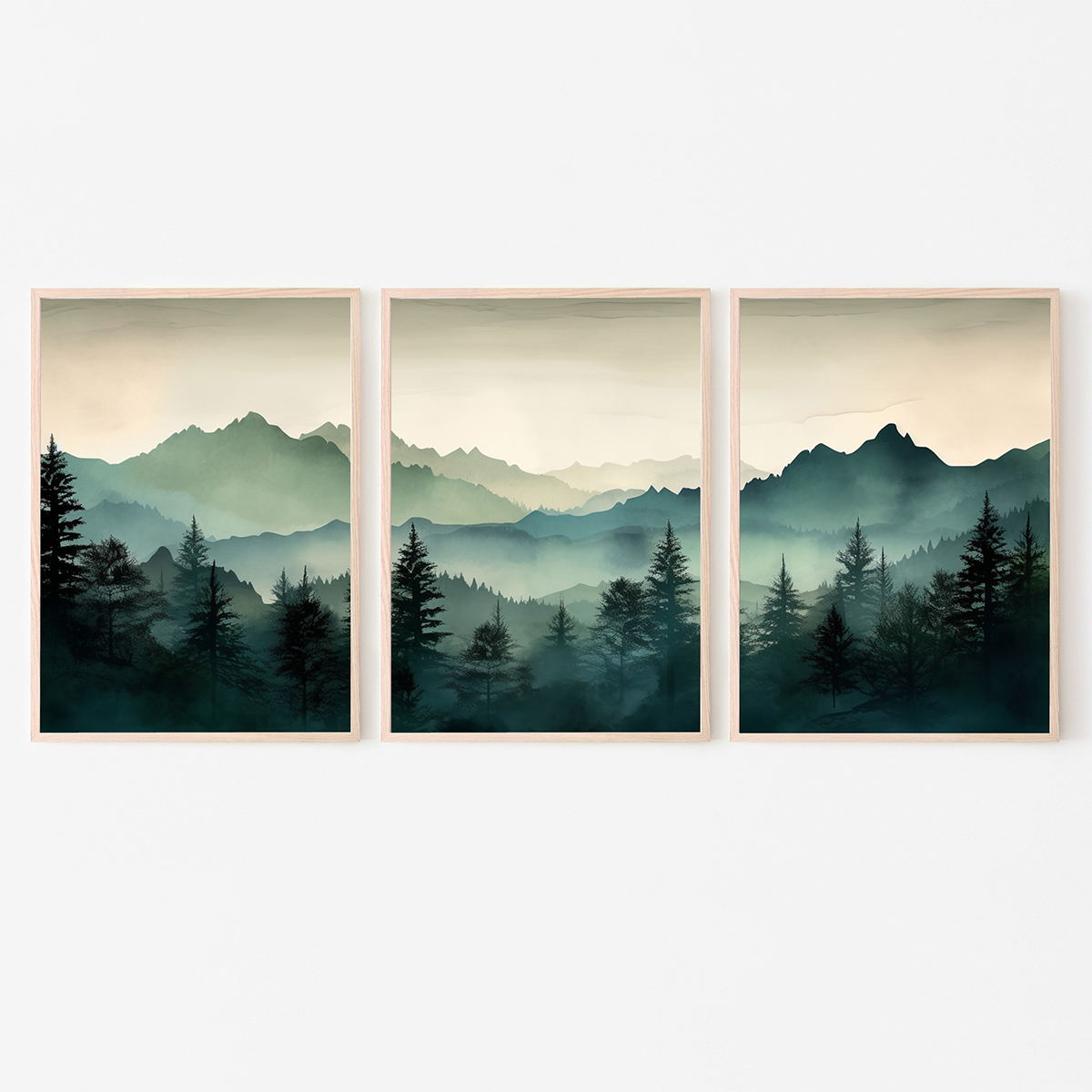3 ピース/セット抽象的なセージグリーン山壁アートプリントポ - Abstract Canvas Set のレビューと価格