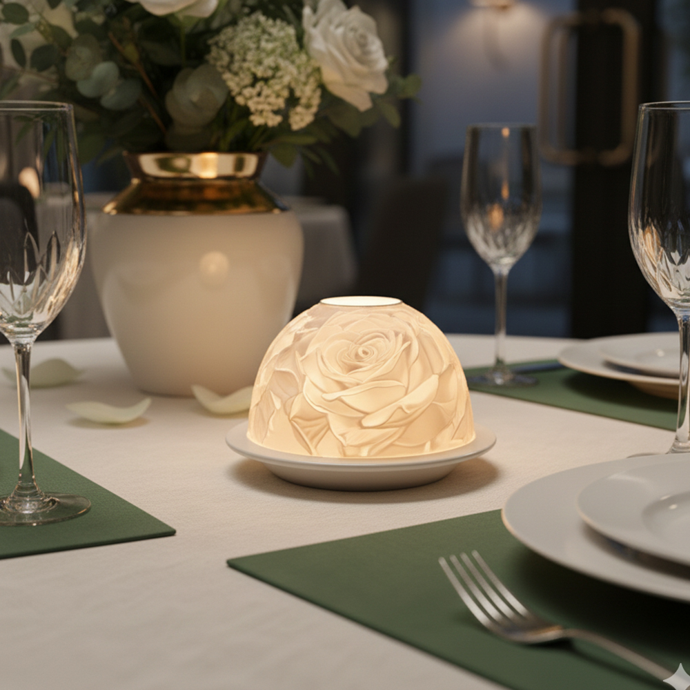 エレガントなローズ柄の磁器製キャンドルホルダー、温かみのある - Candle Holder Decor のレビューと価格
