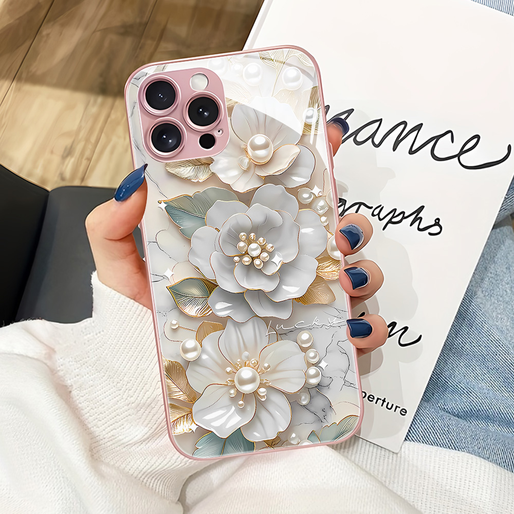 ピンクの花柄強化ガラス製スマホケース Samsung S26 - Vase Decor のレビューと価格