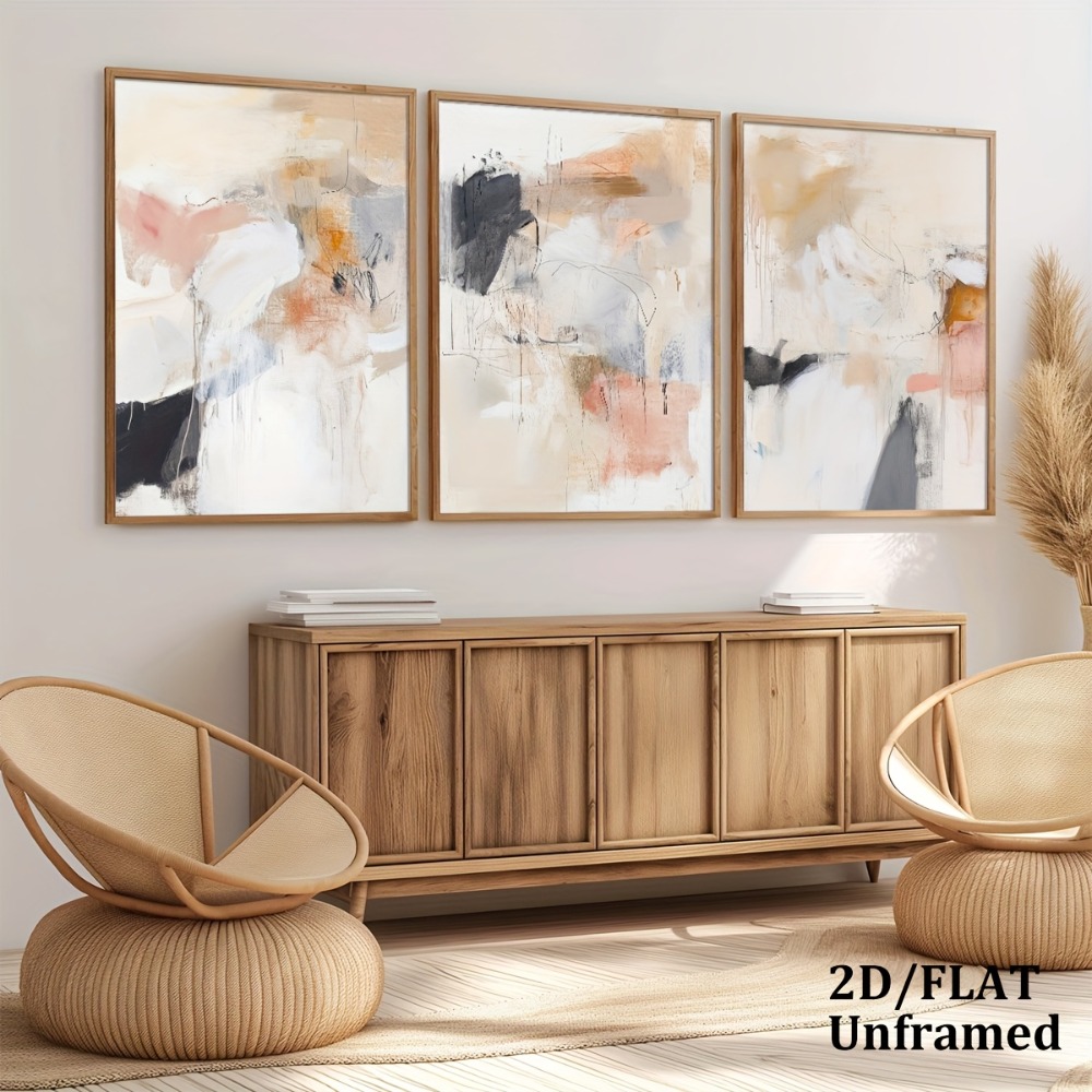 3ピース フレームレス、ニュートラルベージュブラッシュピンク - Abstract Canvas Set のレビューと価格
