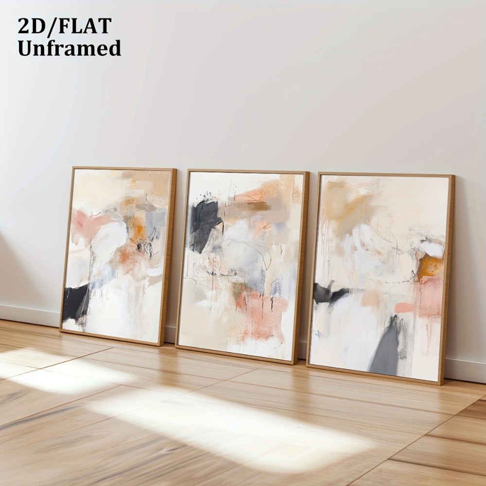3ピース フレームレス、ニュートラルベージュブラッシュピンク - Abstract Canvas Set のレビューと価格
