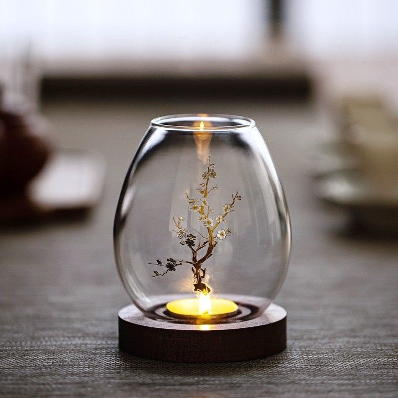 中国風透明ガラスキャンドルホルダーシェードロマンチックなキャ - Candle Holder Decor のレビューと価格