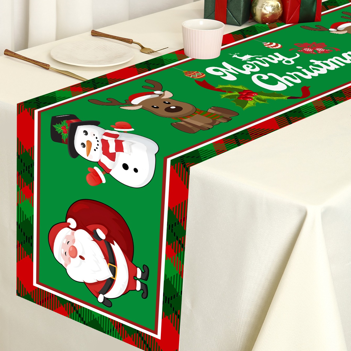 クリスマスサンタクロースポリエステルテーブルランナー、ドレッ - Table Runner のレビューと価格