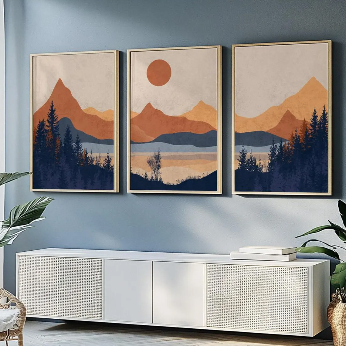 3 ピース/セット フレームレス、テラコッタ ブルー ミニマ - Abstract Canvas Set のレビューと価格