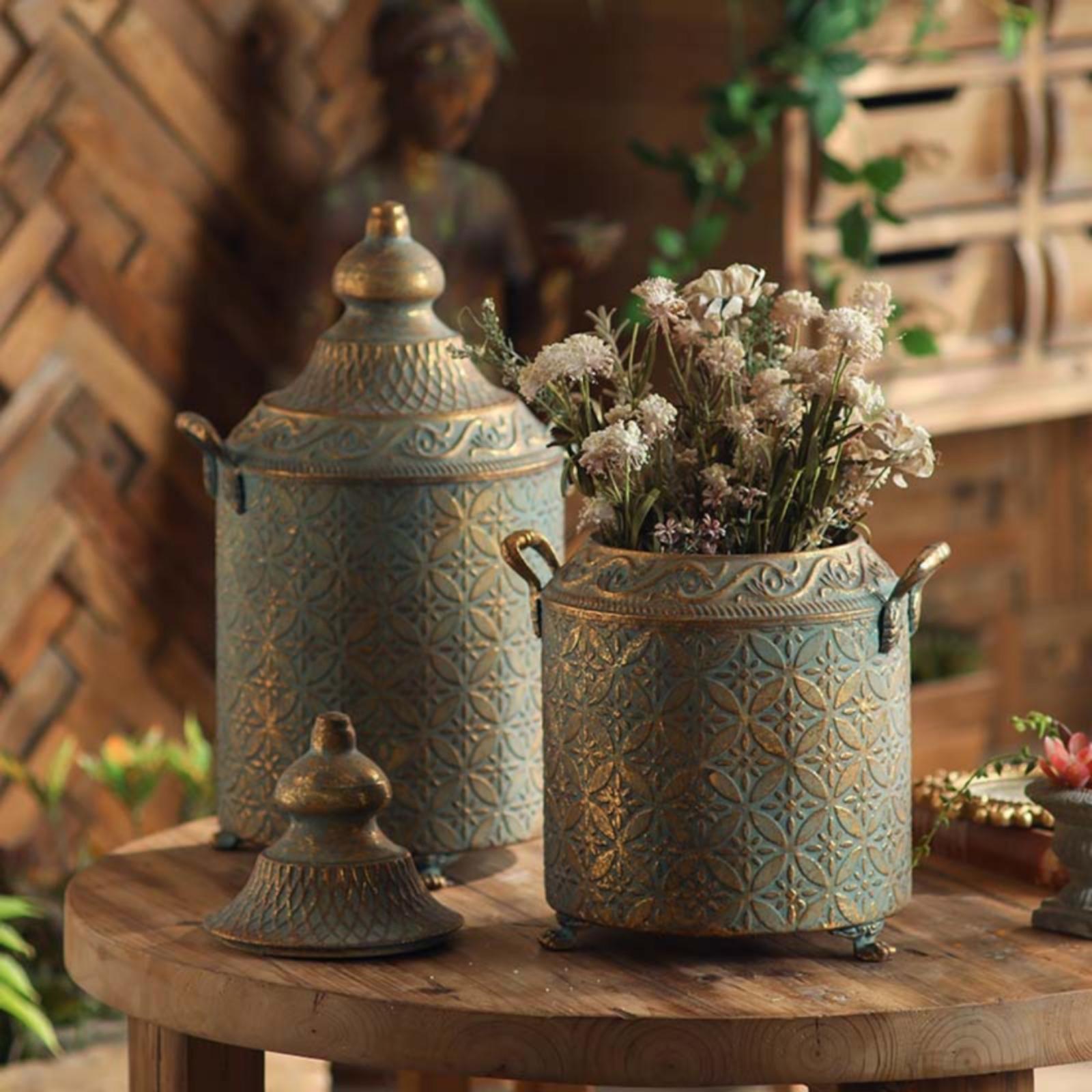 パティナ仕上げの金属製装飾花瓶、大型ヴィンテージ壺、ホームコ - Vase Decor のレビューと価格