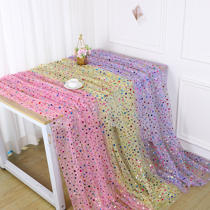 カラフルな水玉模様の金箔チュール生地 グリッターメッシュ ド - Table Runner のレビューと価格