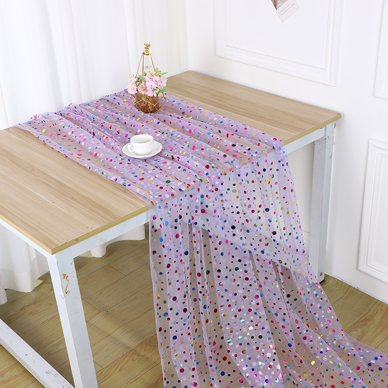 カラフルな水玉模様の金箔チュール生地 グリッターメッシュ ド - Table Runner のレビューと価格
