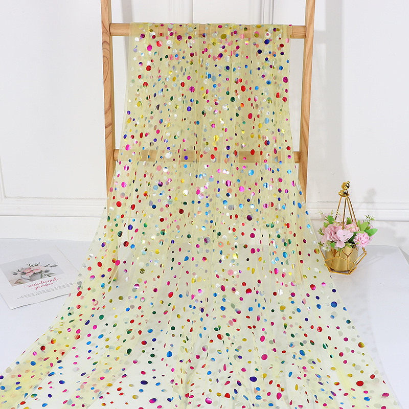 カラフルな水玉模様の金箔チュール生地 グリッターメッシュ ド - Table Runner のレビューと価格