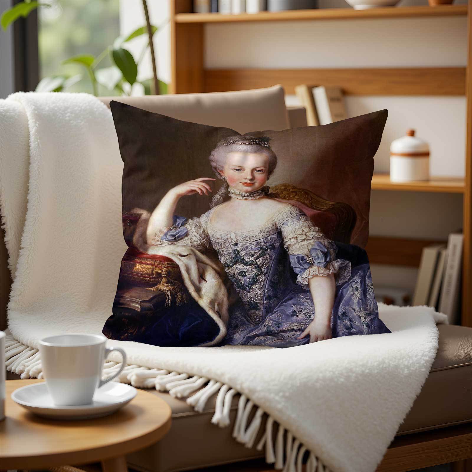 マリーアントワネット柄の装飾的な正方形のクッションカバーをカ - Throw Pillow のレビューと価格
