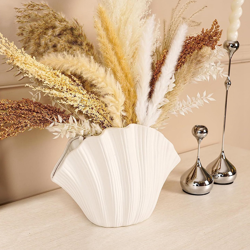 北欧スタイルの貝殻型セラミック花瓶家の装飾卓上造花植物ホルダ - Vase Decor のレビューと価格