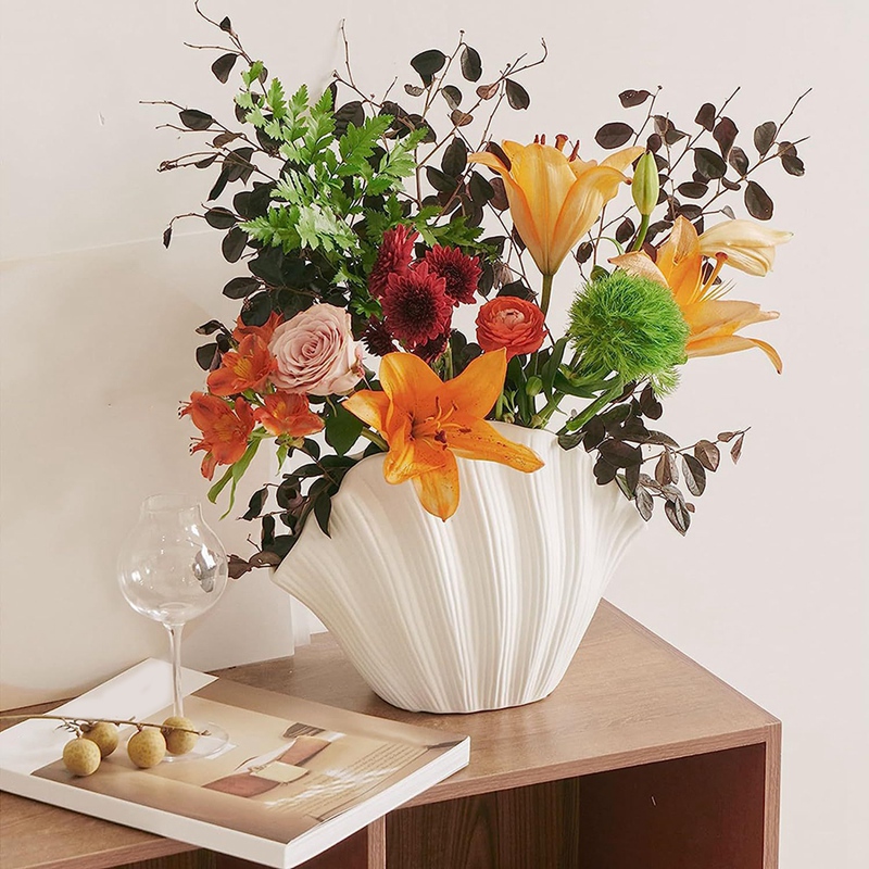 北欧スタイルの貝殻型セラミック花瓶家の装飾卓上造花植物ホルダ - Vase Decor のレビューと価格
