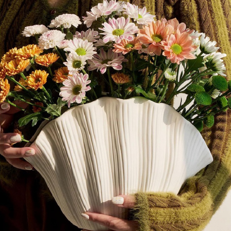北欧スタイルの貝殻型セラミック花瓶家の装飾卓上造花植物ホルダ - Vase Decor のレビューと価格