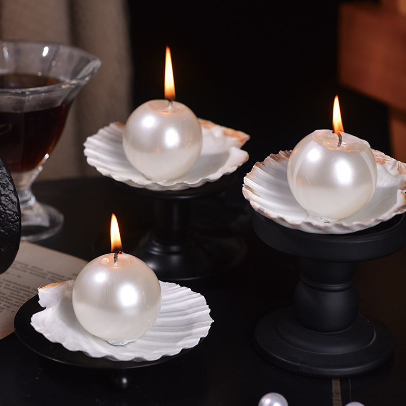 エレガントなパールボールキャンドル、シェルホルダー付き、結婚 - Candle Holder Decor のレビューと価格