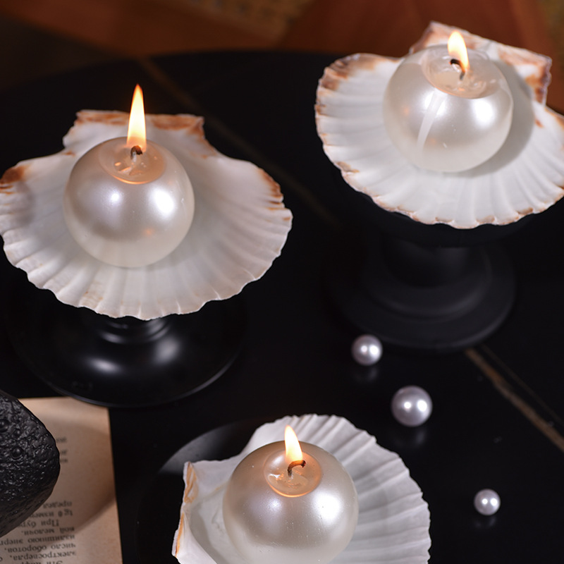 エレガントなパールボールキャンドル、シェルホルダー付き、結婚 - Candle Holder Decor のレビューと価格
