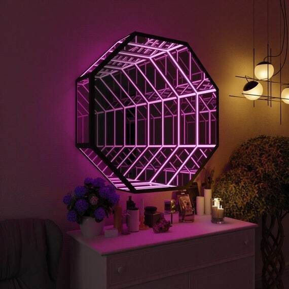 八角形3D無限鏡ライトトンネルミラー無限鏡LEDマジックライ - Decorative Mirror のレビューと価格